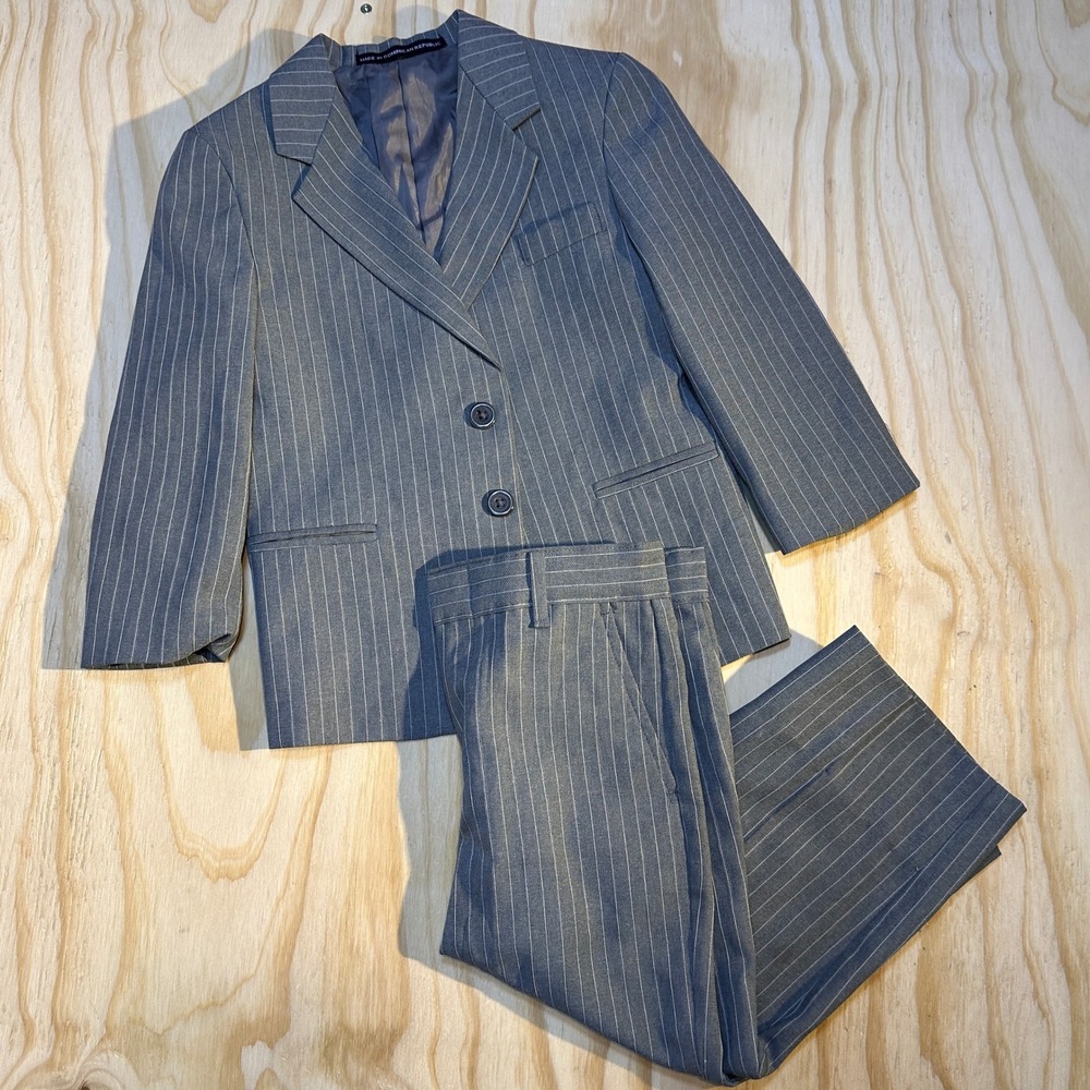 Dockers Boys Pinstripe 2 Piece Blazer Jacket Trouser Pants Suit Set Grey Size 5